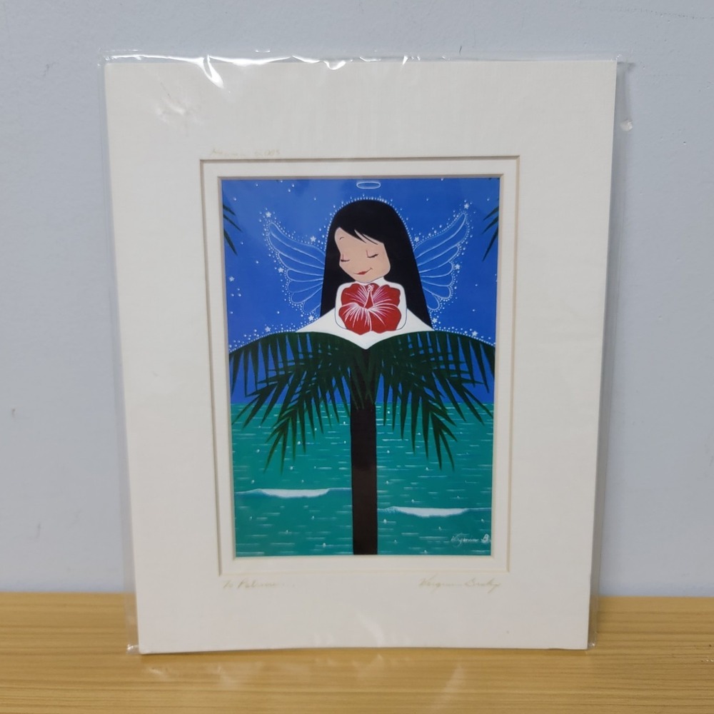 Virginia Bishop Hawaiian‎ Hibiscus Flower Angel Ocean Matted Signed Art Print